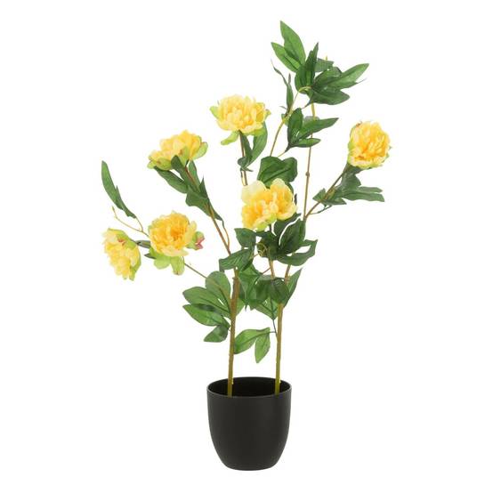 Fleur Artificielle en Pot "Pivoine" 80cm Jaune - Image 1