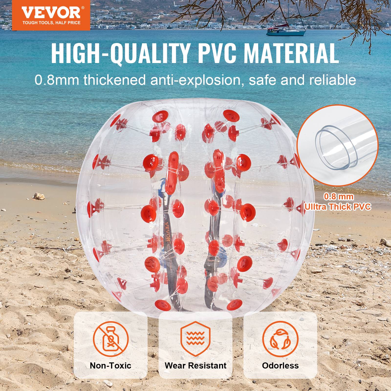 VEVOR Bulle gonflable 1.2m pois rouge PVC 0.8mm, pour jeux en plein air adolescents/adultes. - Image 2