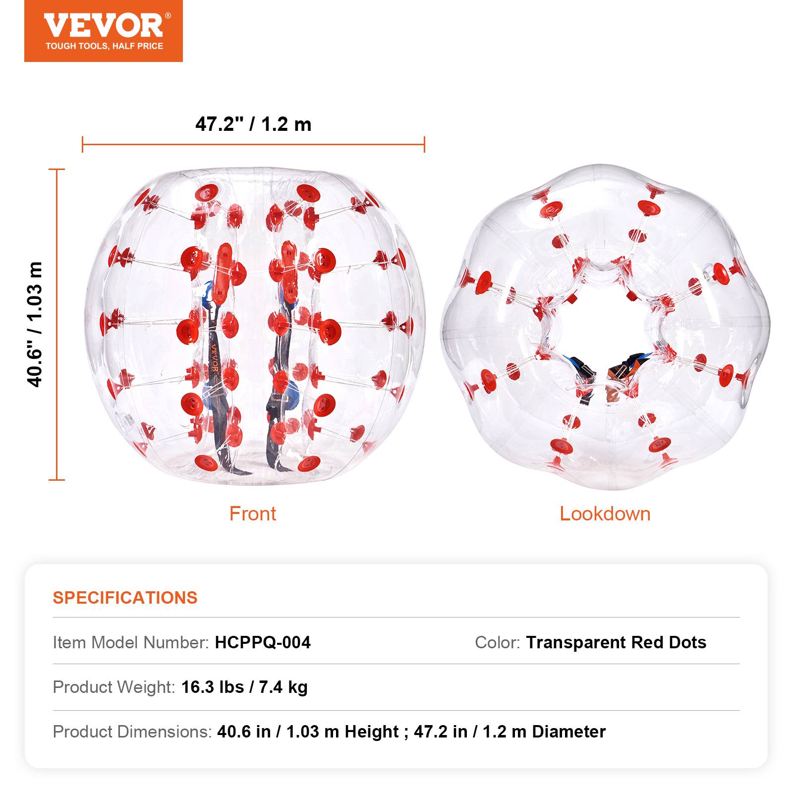 VEVOR Bulle gonflable 1.2m pois rouge PVC 0.8mm, pour jeux en plein air adolescents/adultes. - Image 7