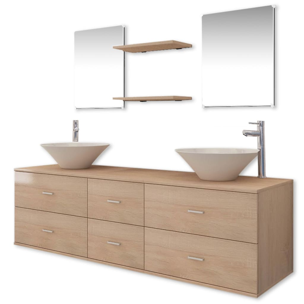 Vidaxl - Meuble de salle de bain 9 pcs avec lavabo et robinet Beige - vidaXL - Image 1