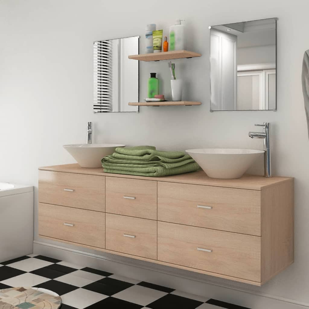 Vidaxl - Meuble de salle de bain 9 pcs avec lavabo et robinet Beige - vidaXL - Image 2