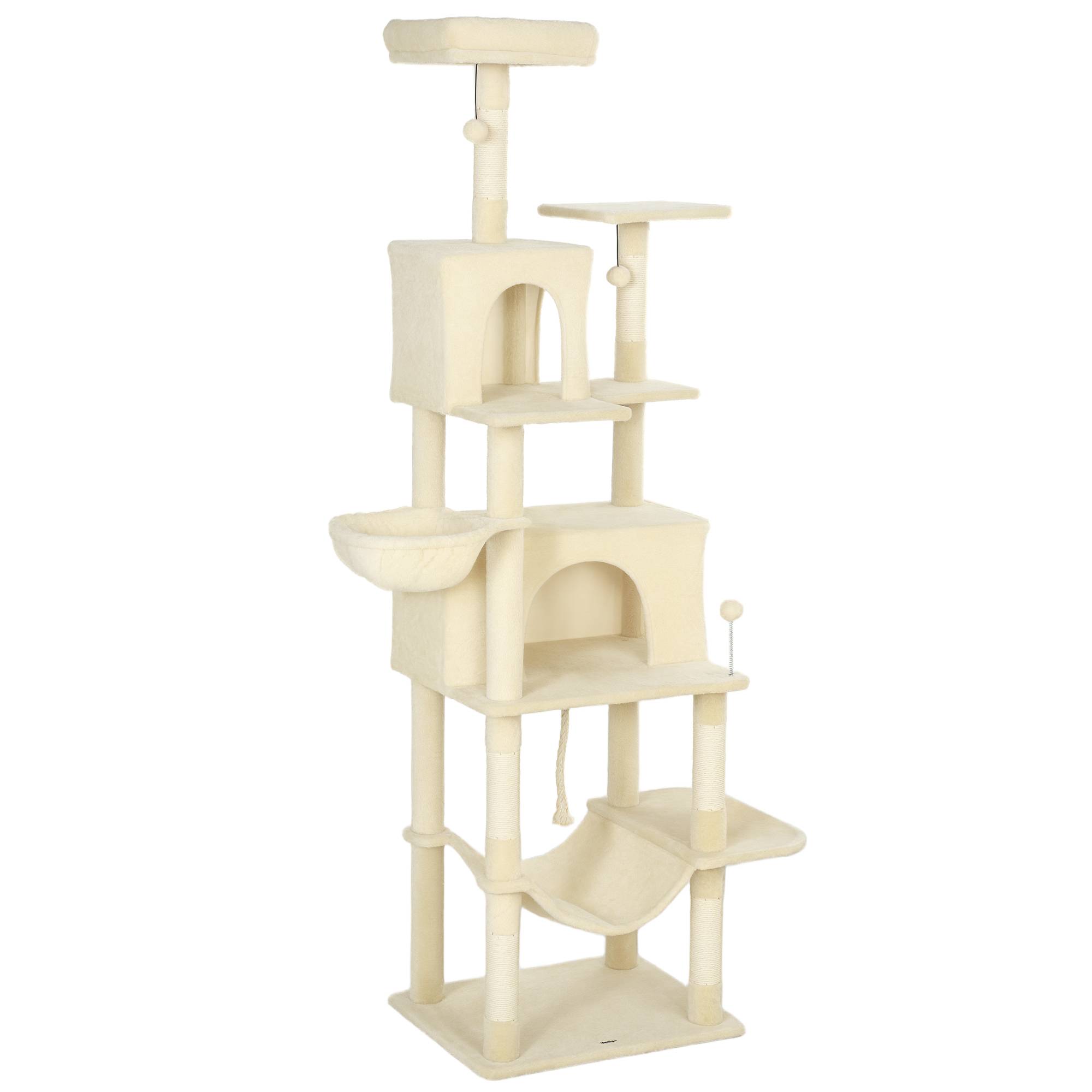 arbre à chat beige 60x48x202 cm plateforme escalade couchage niches poteaux sisal chat intérieur grand stable - Image 2