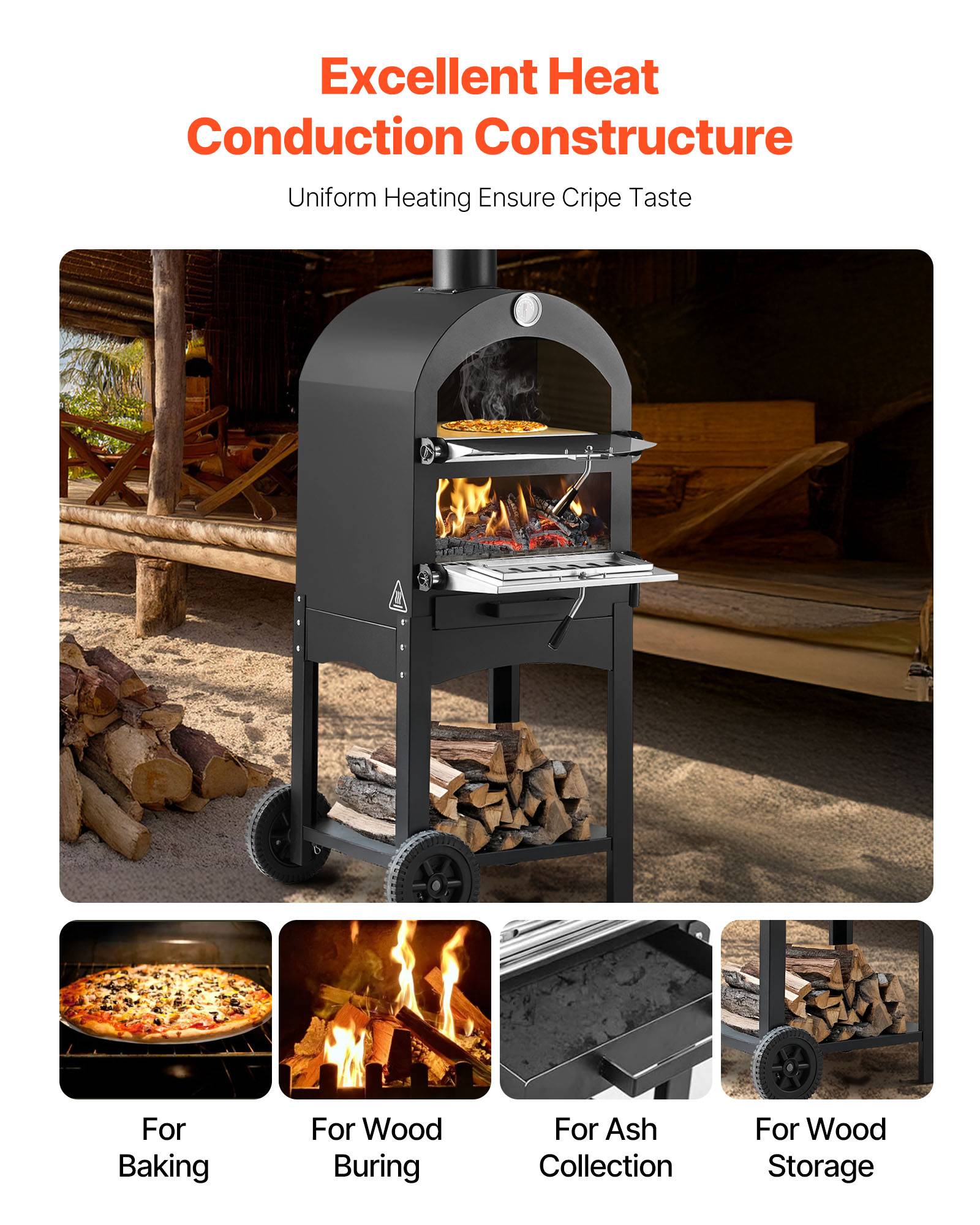 Vevor - VEVOR Four à Pizza d’Extérieur 30,5 cm à Granulés de Bois Camping Barbecue - Image 3