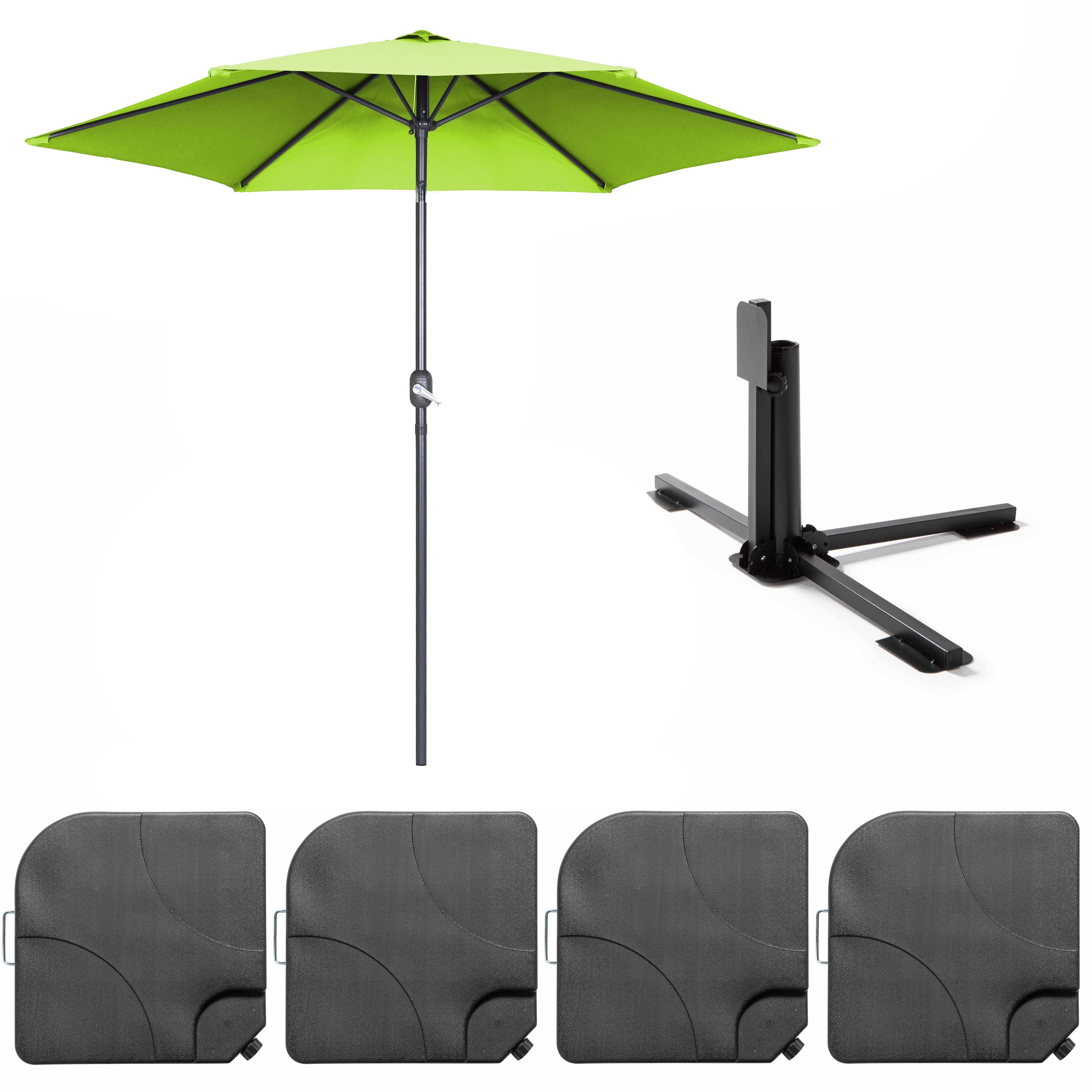 Oviala - Parasol droit inclinable 3m et 4 dalles à lester remplissables vert Matera - Oviala - Image 2