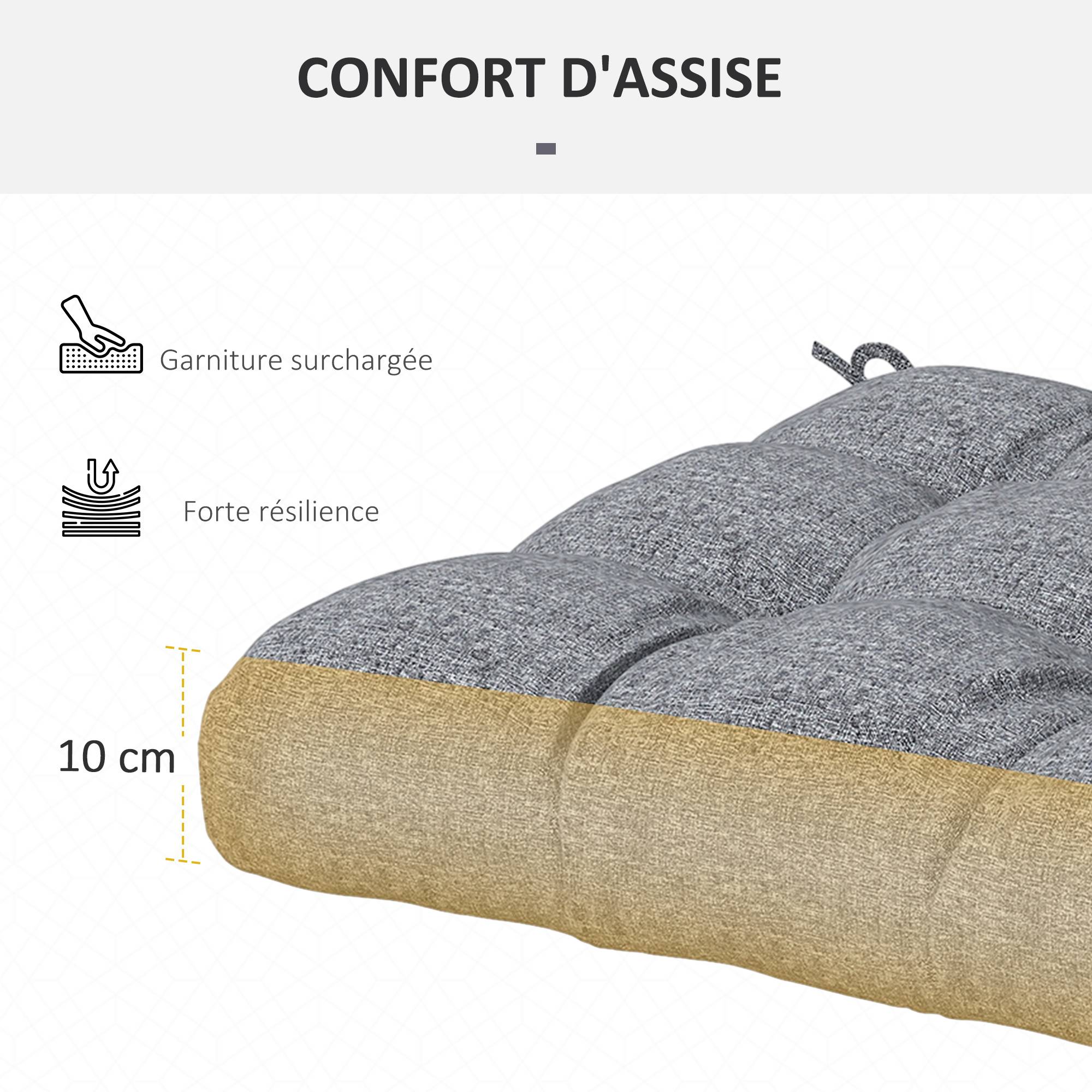 Outsunny Lot De 6 Coussins De Chaise De Jardin 40x40 Cm - Kaki, Mousse Haute Densité Avec Attaches