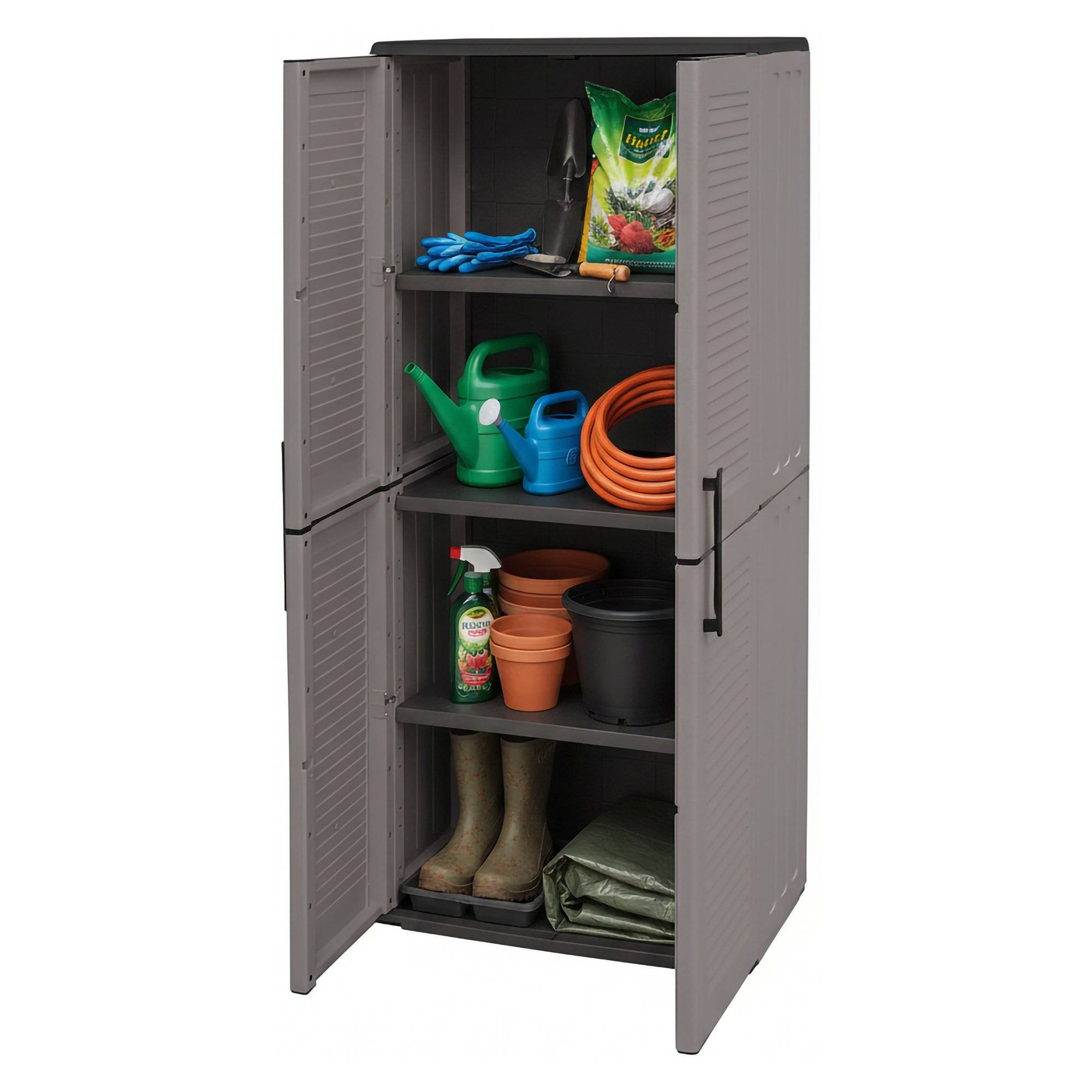 Dmora - Armoire d'extérieur Clavier, Meubles de balcon, Armoire polyvalente avec étagères, 100% Made in Italy, 68x37h163 cm, Gris et Noir, Finition rayée - Image 1