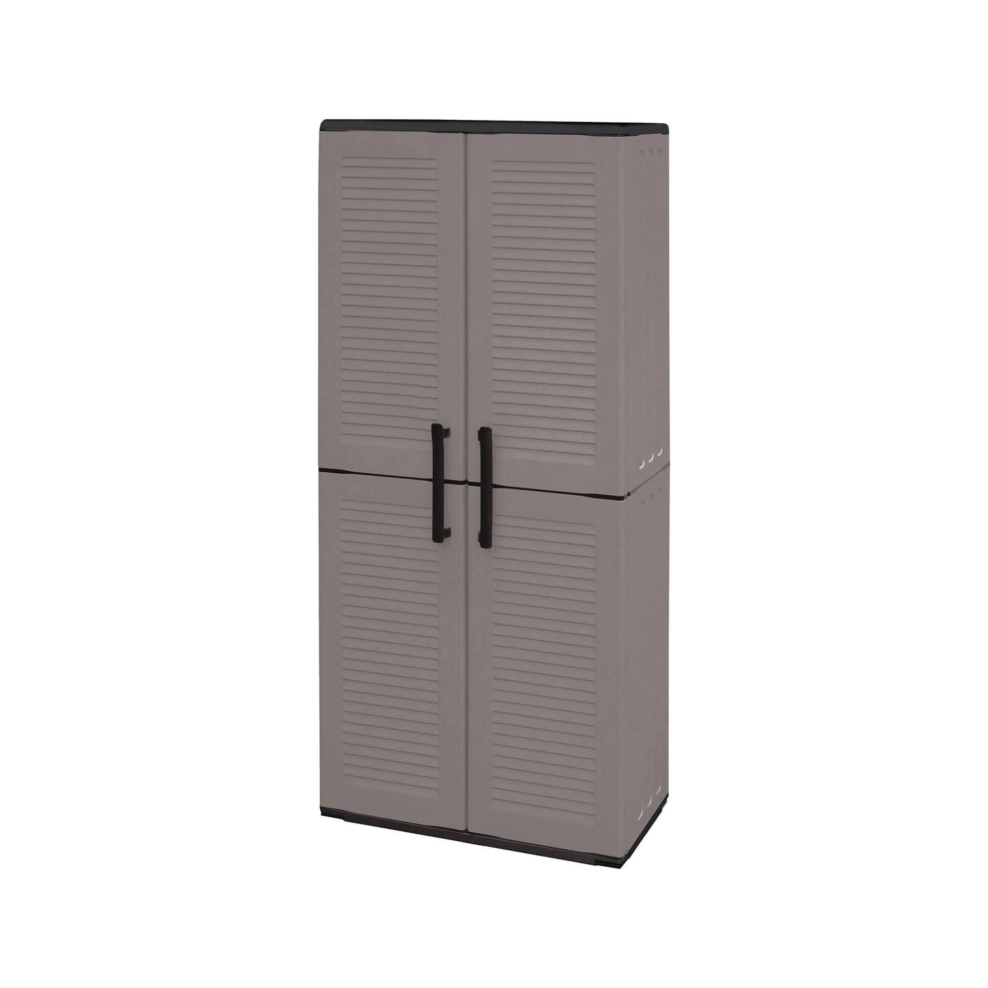 Dmora - Armoire d'extérieur Clavier, Meubles de balcon, Armoire polyvalente avec étagères, 100% Made in Italy, 68x37h163 cm, Gris et Noir, Finition rayée - Image 1