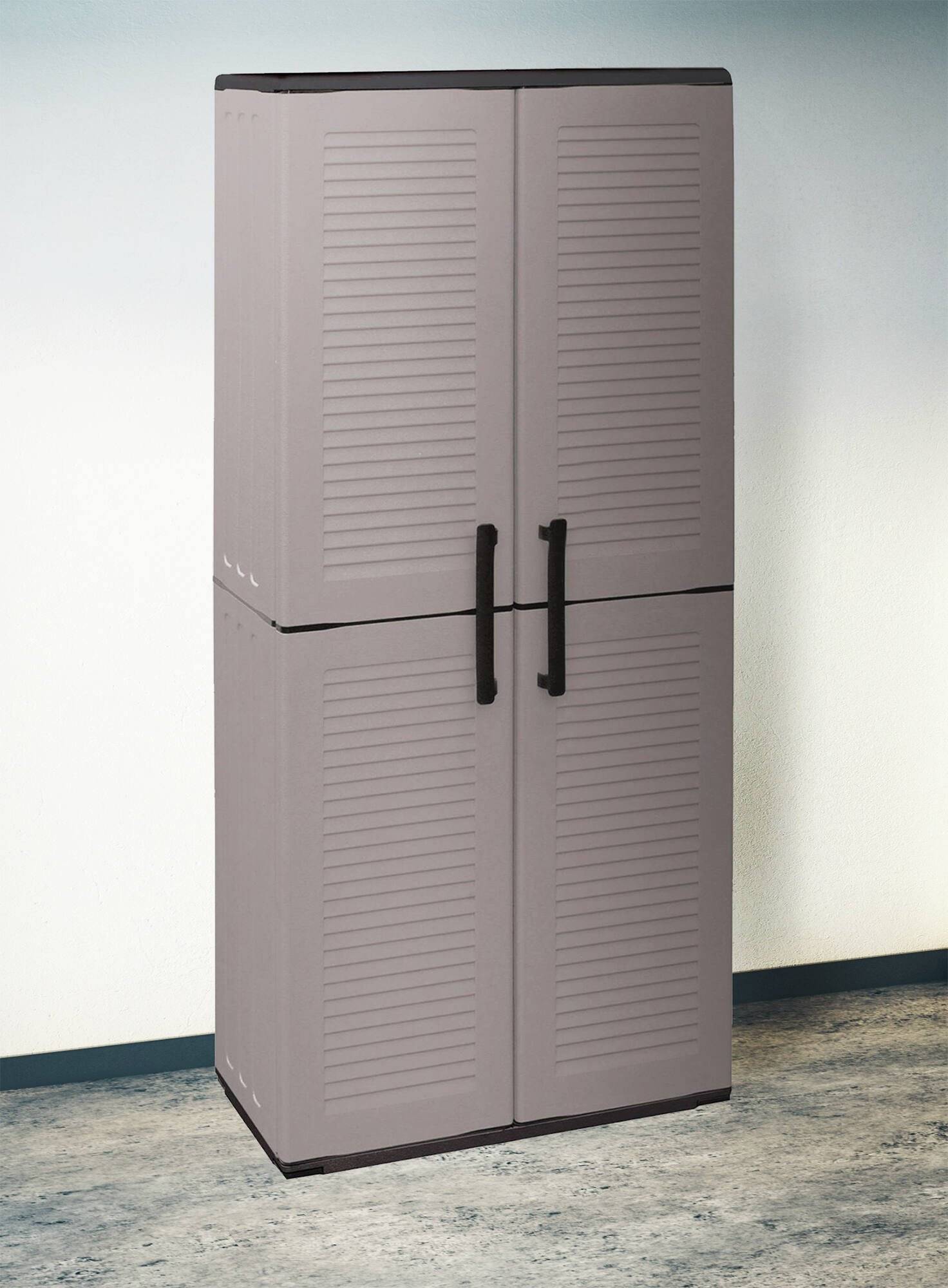 Dmora - Armoire d'extérieur Clavier, Meubles de balcon, Armoire polyvalente avec étagères, 100% Made in Italy, 68x37h163 cm, Gris et Noir, Finition rayée - Image 2