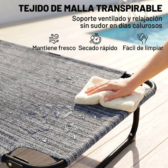 Transat de jardin pliable avec dossier réglable sur 4 positions, trou de lecture et appui-tête, 145 x 72 x 89 cm, gris - Image 8