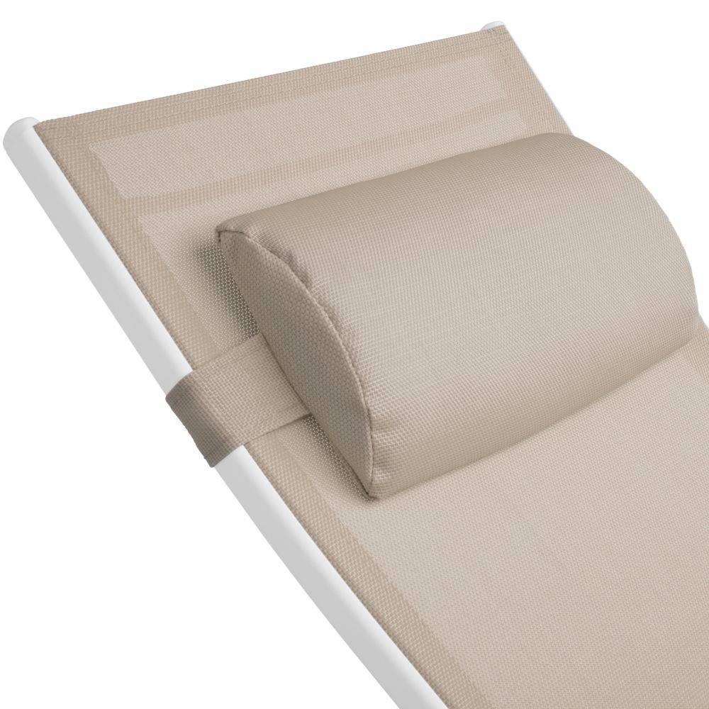 Helloshop26 - Lot de 2 transats bain de soleil avec coussin de tête beige - Image 4