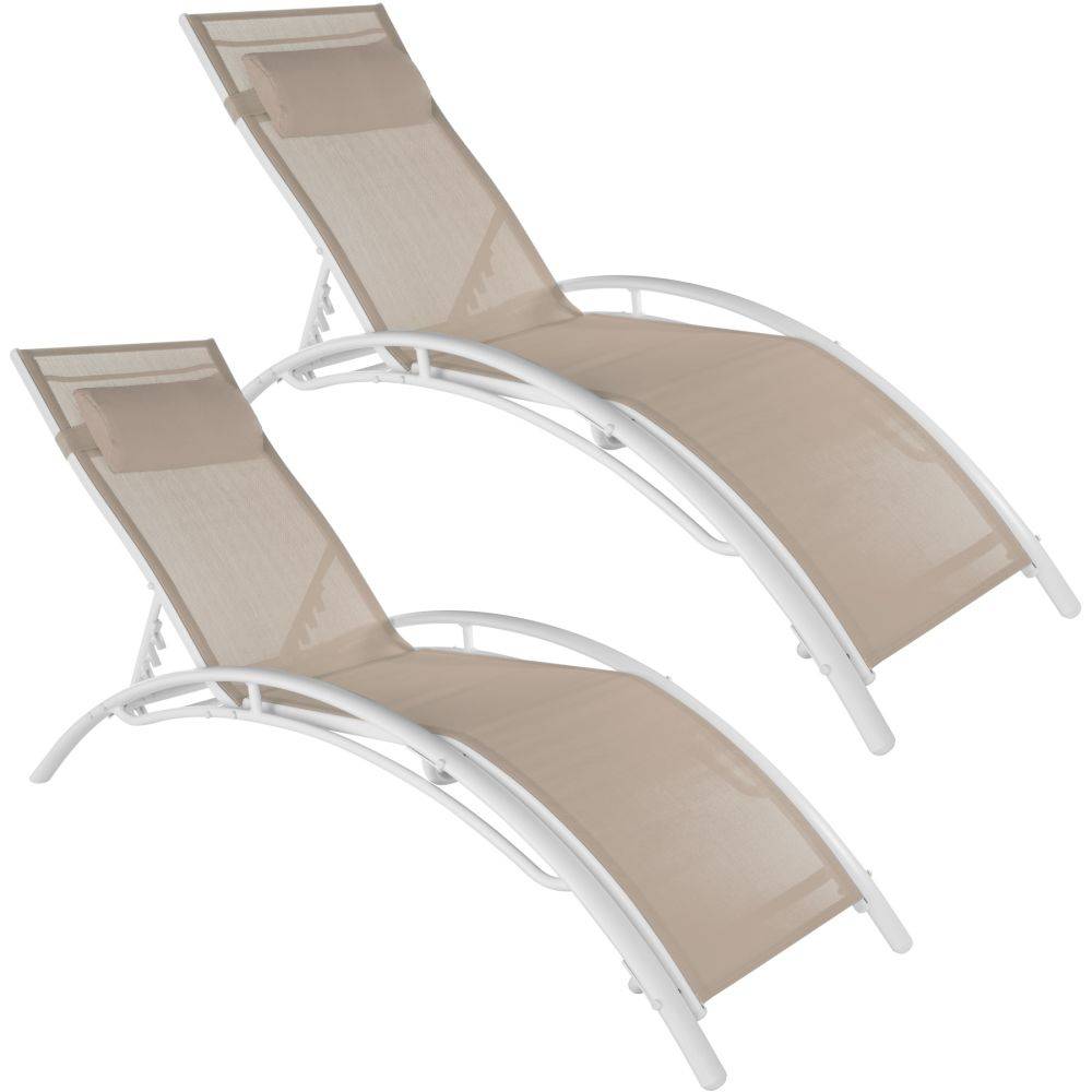 Helloshop26 - Lot de 2 transats bain de soleil avec coussin de tête beige - Image 1