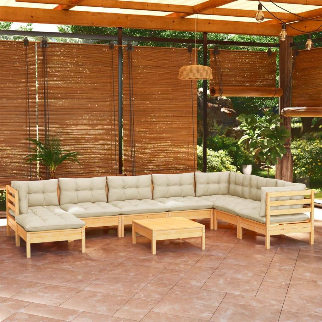 Prolenta Premium - Salon complet 9 places bois de pin et tissu (100 % polyester) crème 63,5 x 63,5 x 62,5 cm - Prolen - Image 2