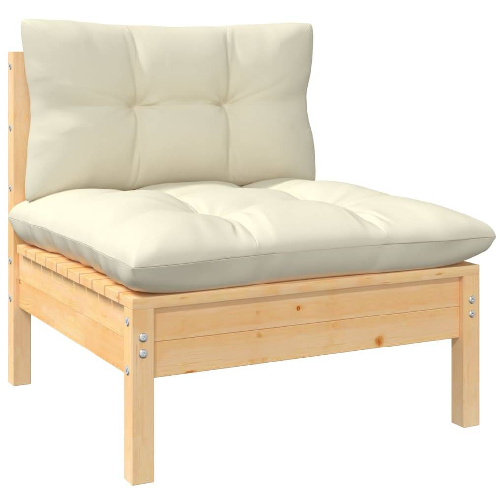 Prolenta Premium - Salon complet 9 places bois de pin et tissu (100 % polyester) crème 63,5 x 63,5 x 62,5 cm - Prolen - Image 3