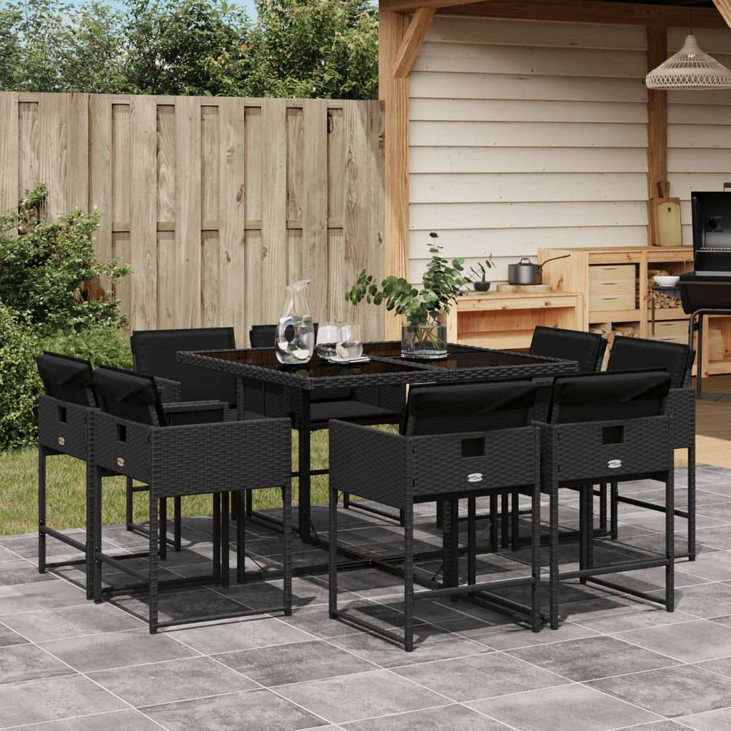 Vidaxl - Ensemble à manger de jardin 9pcs coussins noir résine tressée vidaXL 3278142 - Image 1