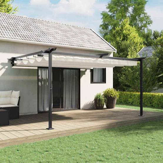 Pergola Murale Adossée Acier Toit Rétractable 4x3 m Crème pour Terrasse - ComfortXL Outdoor Living - Image 1