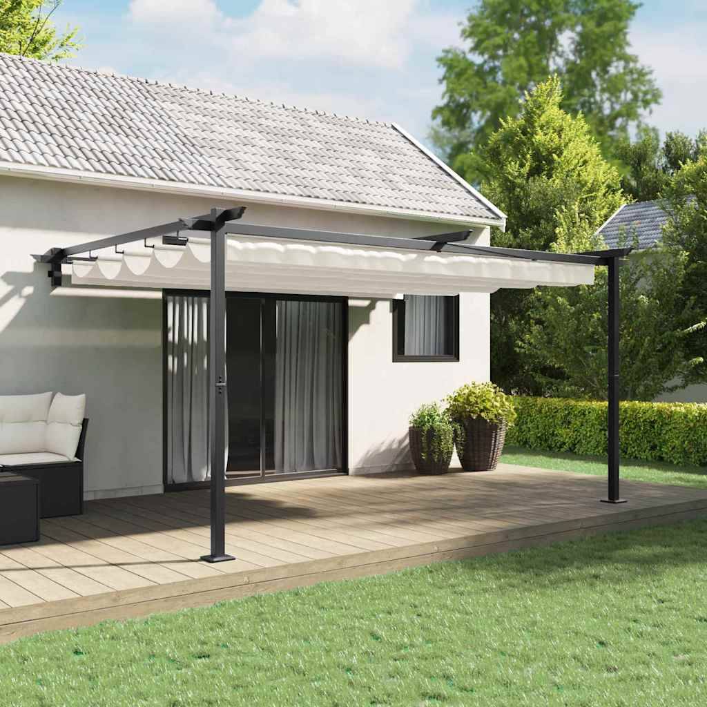 Pergola Murale Adossée Acier Toit Rétractable 4x3 m Crème pour Terrasse - ComfortXL Outdoor Living