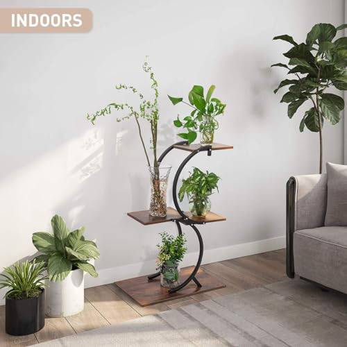 Todeco Porte plante interieur 4 Niveaux, Support plantes en Métal, étagère plante interieur support pot de fleurs pour Salon Balcon Jardin Bureau - Image 3