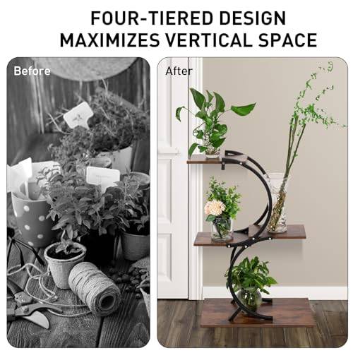 Todeco Porte plante interieur 4 Niveaux, Support plantes en Métal, étagère plante interieur support pot de fleurs pour Salon Balcon Jardin Bureau - Image 7