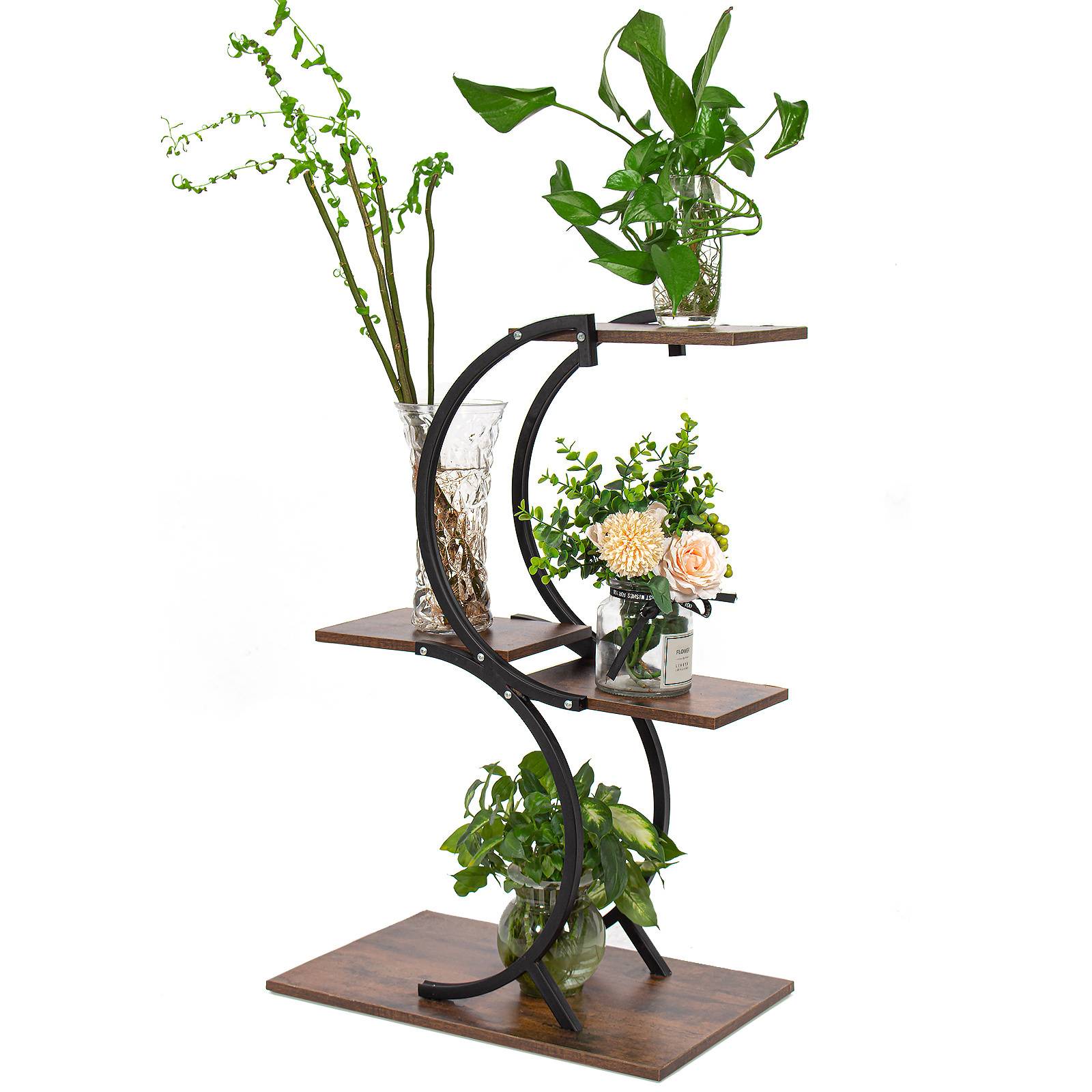 Todeco Porte plante interieur 4 Niveaux, Support plantes en Métal, étagère plante interieur support pot de fleurs pour Salon Balcon Jardin Bureau - Image 1
