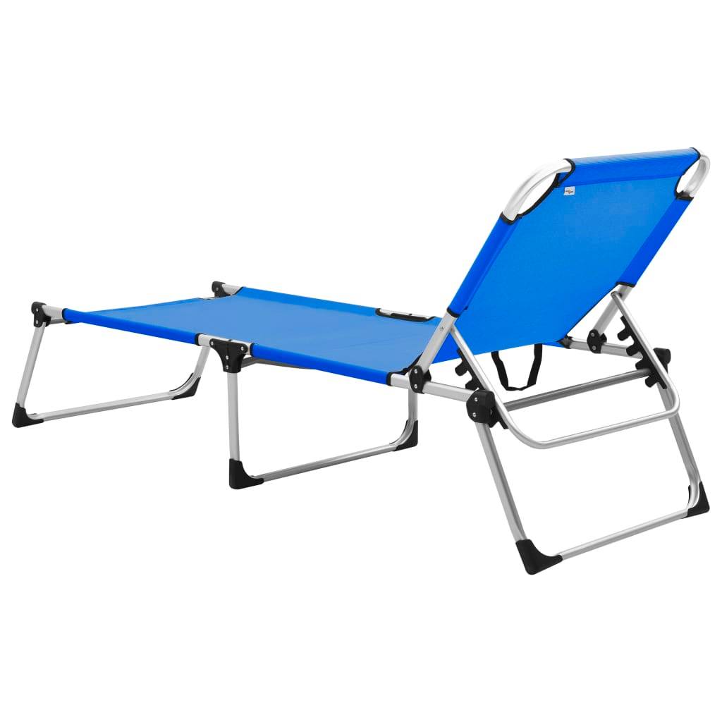 Helloshop26 - Transat chaise longue bain de soleil lit de jardin terrasse meuble d'extérieur pliable extra haute pour seniors aluminium bleu - Image 5