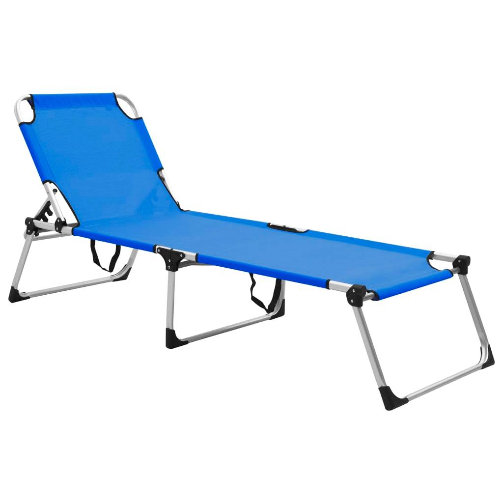 Helloshop26 - Transat chaise longue bain de soleil lit de jardin terrasse meuble d'extérieur pliable extra haute pour seniors aluminium bleu - Image 1