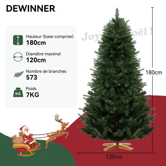 Sapin de Noël Artificiel Extra Dense,180 cm,573 Branches,Support Bois - Image 5