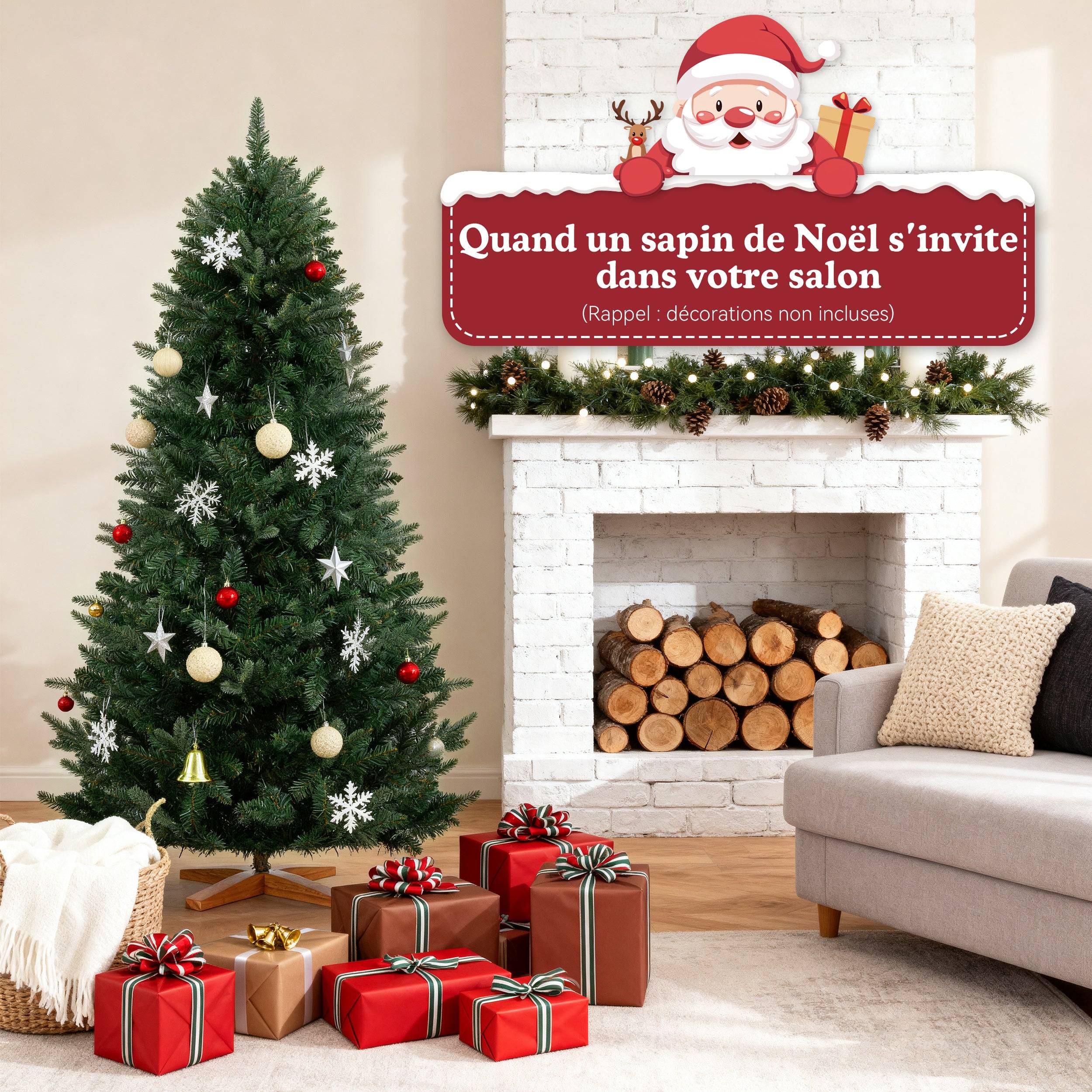 Sapin de Noël Artificiel Extra Dense,180 cm,573 Branches,Support Bois - Image 2