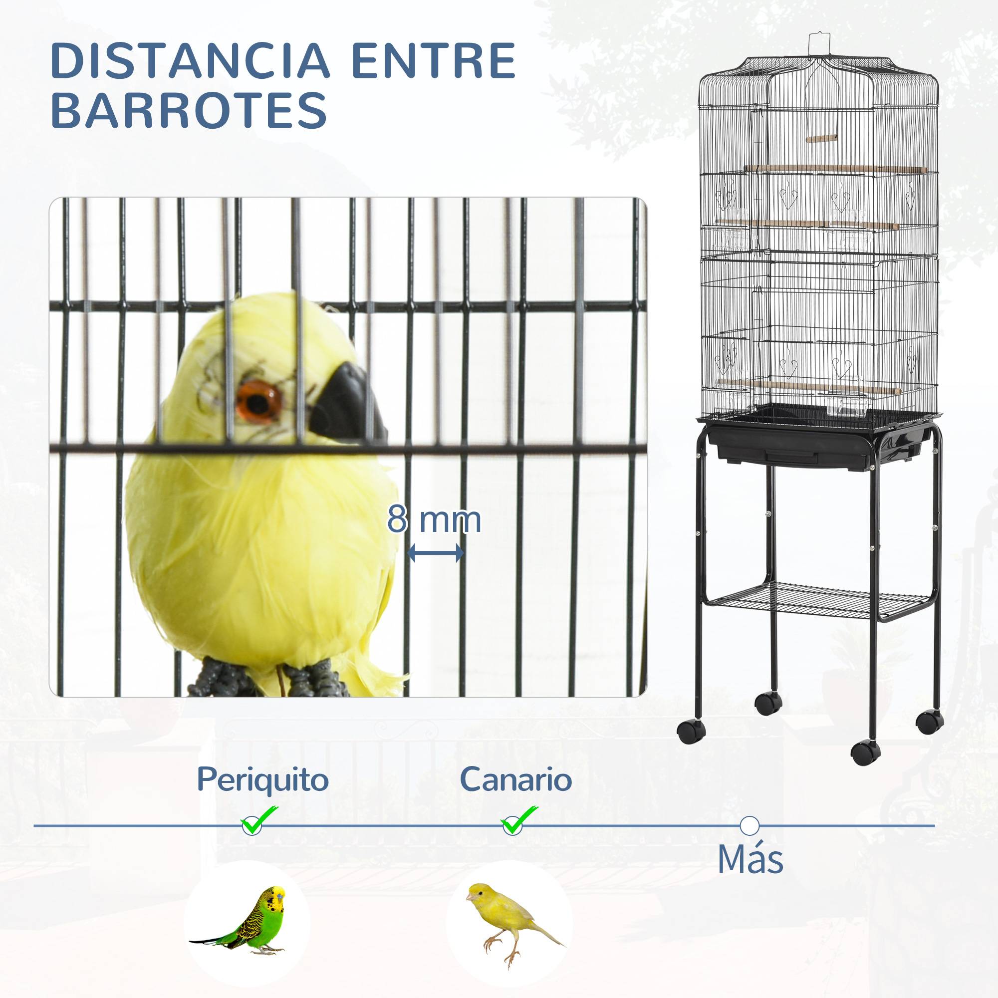 Volière sur Pied à Roulettes en Métal pour Canaris avec Étagère de Rangement 157 cm Noir - ComfortXL Outdoor Living - Image 8