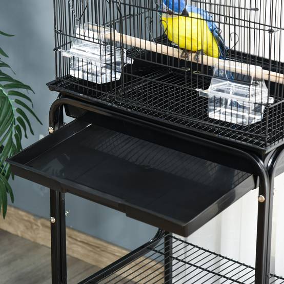 Volière sur Pied à Roulettes en Métal pour Canaris avec Étagère de Rangement 157 cm Noir - ComfortXL Outdoor Living - Image 10