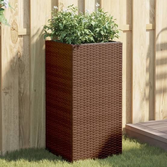 Lot de 2 Jardinières, Bac à fleurs, Pot de fleurs marron 40x40x80 cm résine tressée - Image 2