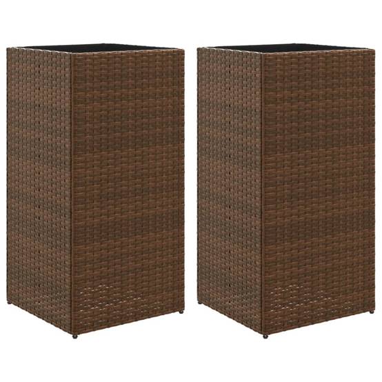 Lot de 2 Jardinières, Bac à fleurs, Pot de fleurs marron 40x40x80 cm résine tressée - Image 1