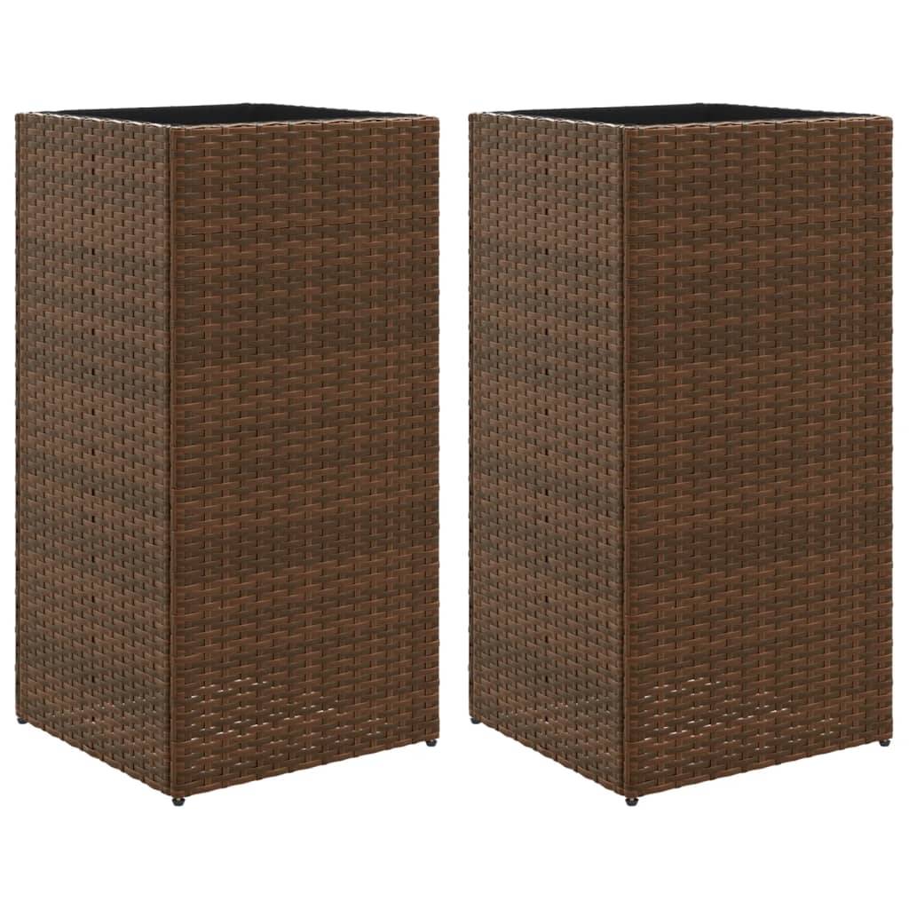Lot de 2 Jardinières, Bac à fleurs, Pot de fleurs marron 40x40x80 cm résine tressée - Image 1
