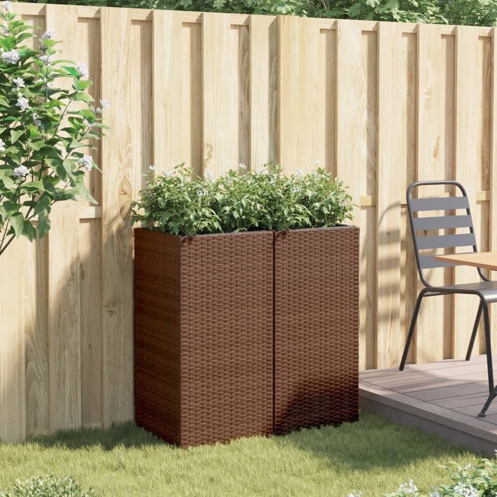 Lot de 2 Jardinières, Bac à fleurs, Pot de fleurs marron 40x40x80 cm résine tressée - Image 3