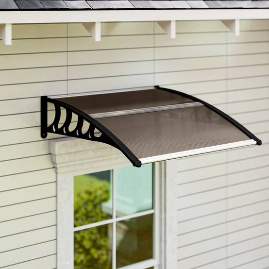 Sans Marque - Auvent extérieur en polycarbonate pour portes et fenêtres avec kit de montage 103 x 96,5 x 27 cm - Marron - Image 4