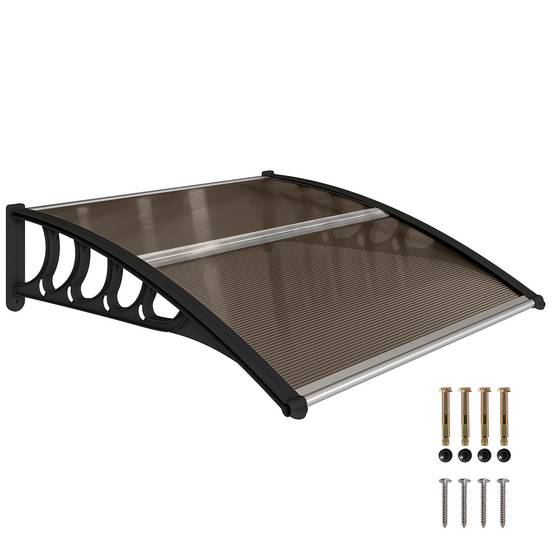 Sans Marque - Auvent extérieur en polycarbonate pour portes et fenêtres avec kit de montage 103 x 96,5 x 27 cm - Marron - Image 1