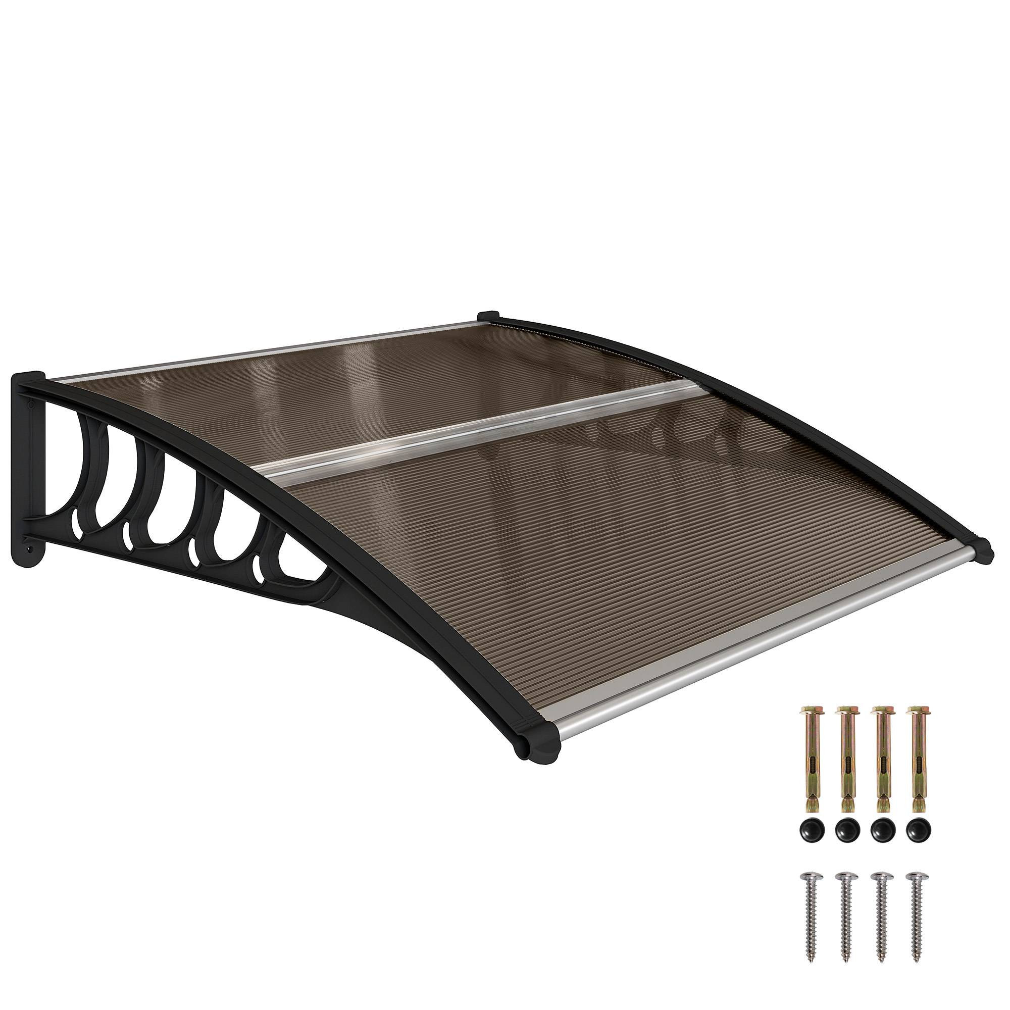 Sans Marque - Auvent extérieur en polycarbonate pour portes et fenêtres avec kit de montage 103 x 96,5 x 27 cm - Marron - Image 1