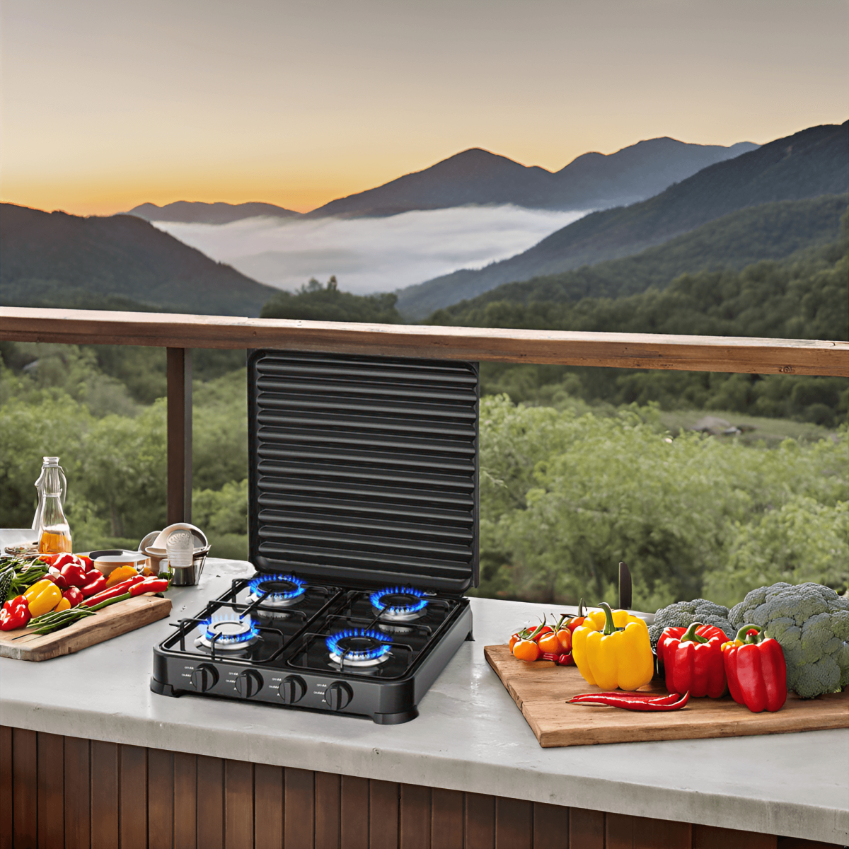 Intec - Plaque de cuisson gaz 4 feux 8800W Réchaud à gaz portable Noire Gaz Butane ou Propane Bruleurs inox INTEC - Image 2