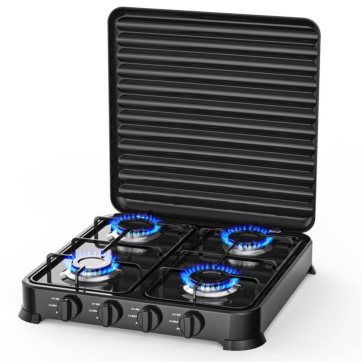 Intec - Plaque de cuisson gaz 4 feux 8800W Réchaud à gaz portable Noire Gaz Butane ou Propane Bruleurs inox INTEC - Image 1