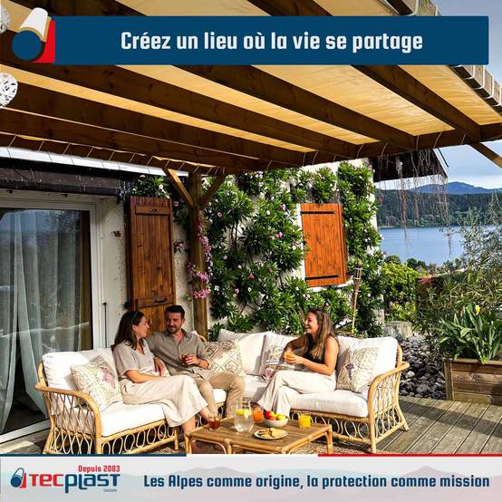 Toile Pergola Blanc Crème 4x5 m LP640PR - Garantie 8 ans - Bâche Pergola ou Tonnelle étanche en PVC pour terrasse TECPLAST - Image 3