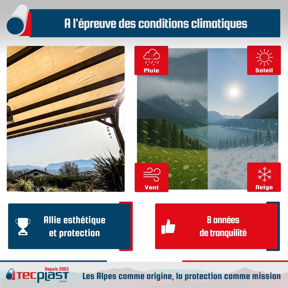 Toile Pergola Blanc Crème 4x5 m LP640PR - Garantie 8 ans - Bâche Pergola ou Tonnelle étanche en PVC pour terrasse TECPLAST - Image 4
