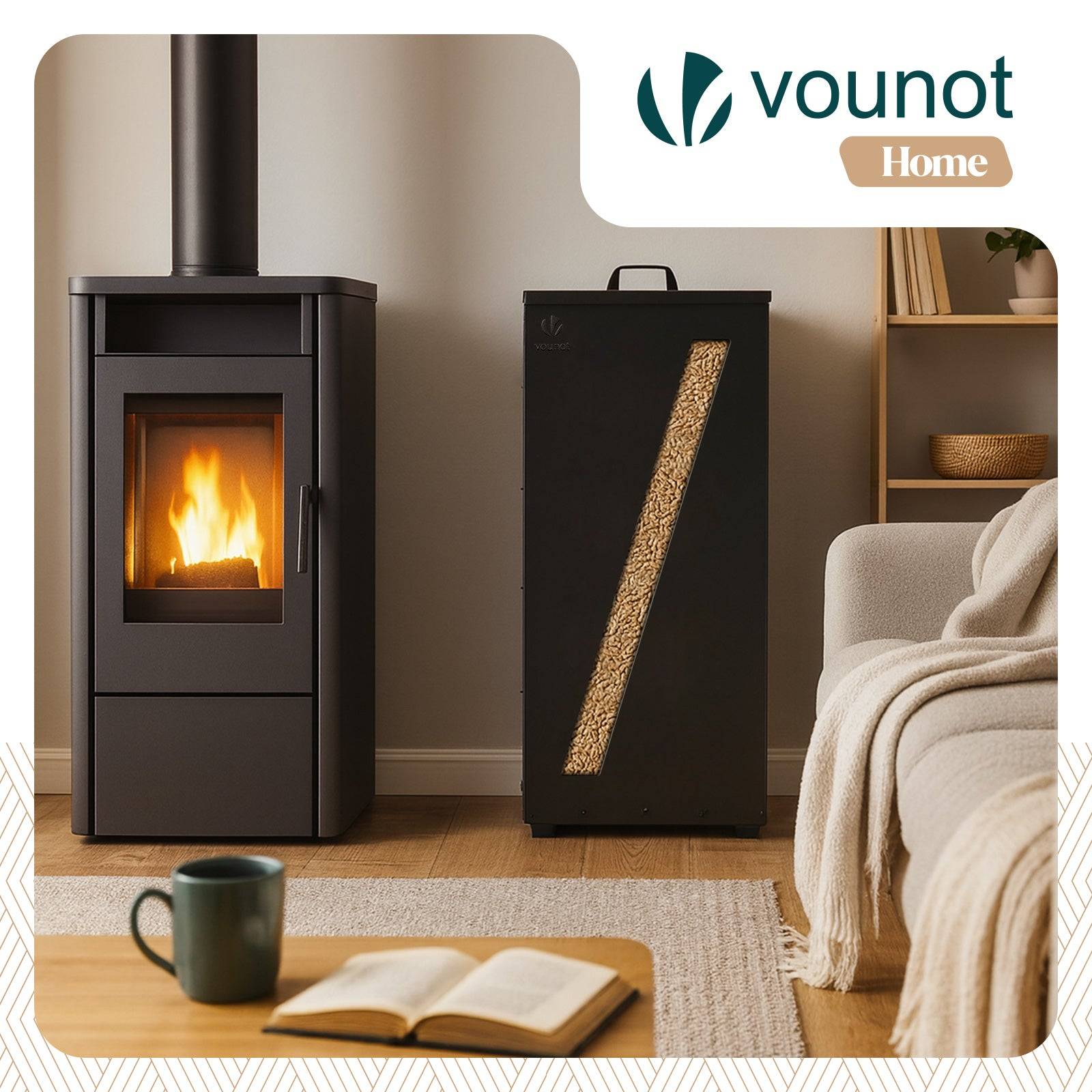 Vounot - Réservoir à granulés avec roulettes 55kg - 36x36x76cm - rangement à pellets en métal - noir - VOUNOT® - Image 2