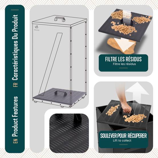 Vounot - Réservoir à granulés avec roulettes 55kg - 36x36x76cm - rangement à pellets en métal - noir - VOUNOT® - Image 6