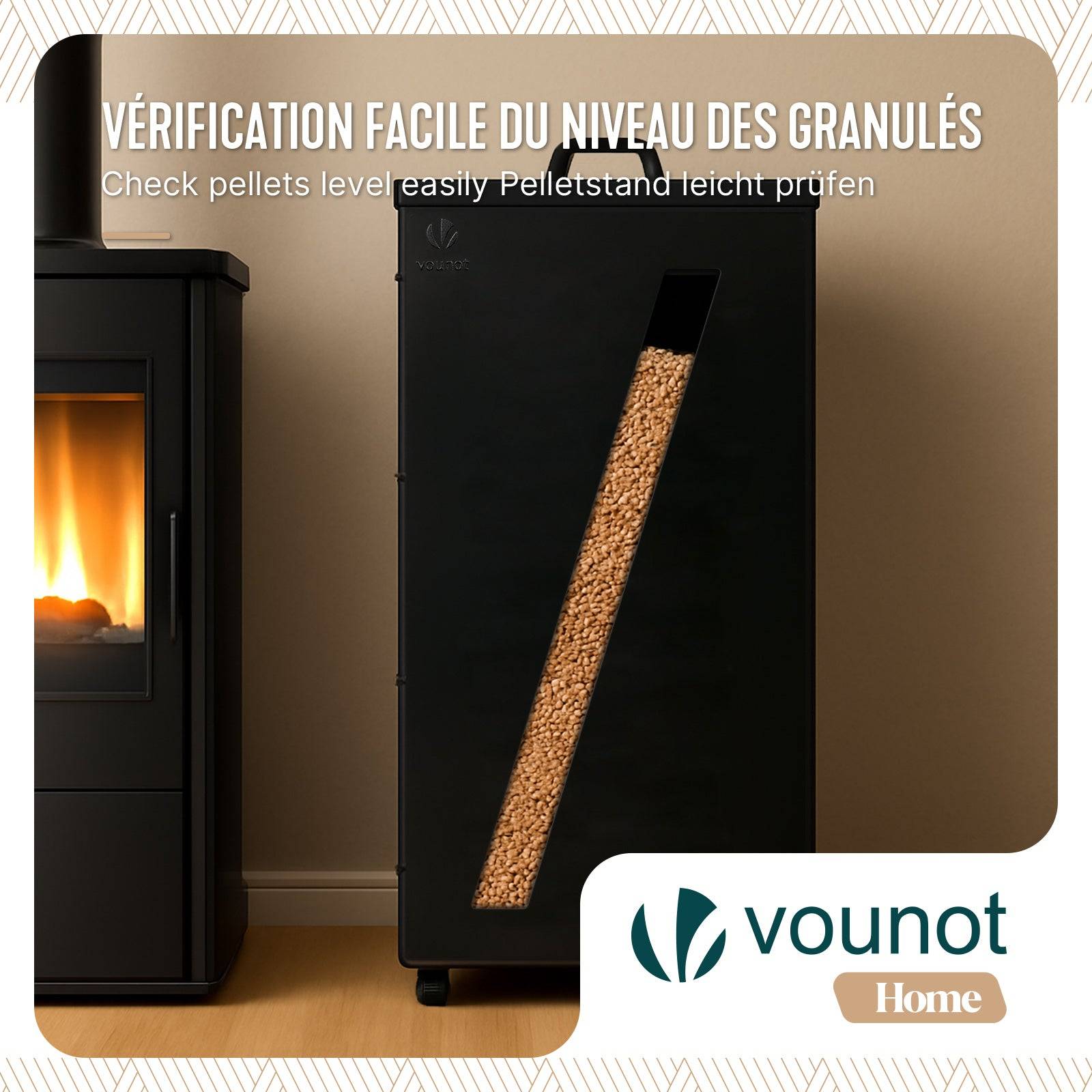 Vounot - Réservoir à granulés avec roulettes 55kg - 36x36x76cm - rangement à pellets en métal - noir - VOUNOT® - Image 4