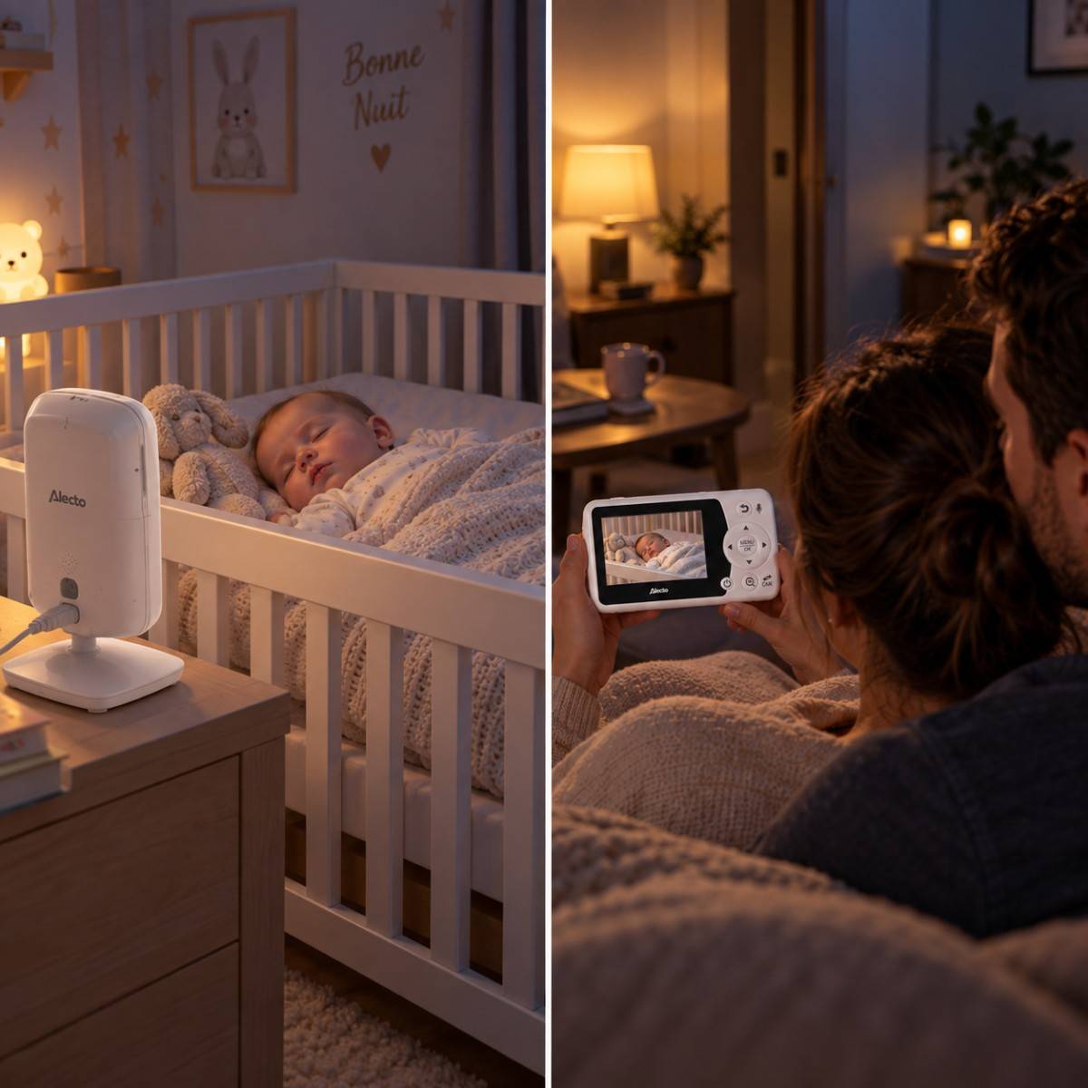 Babyphone vidéo Caméra écran couleur 2,4 pouces Vision nocturne VOX Interphone Portée 50 m Alecto - Image 4