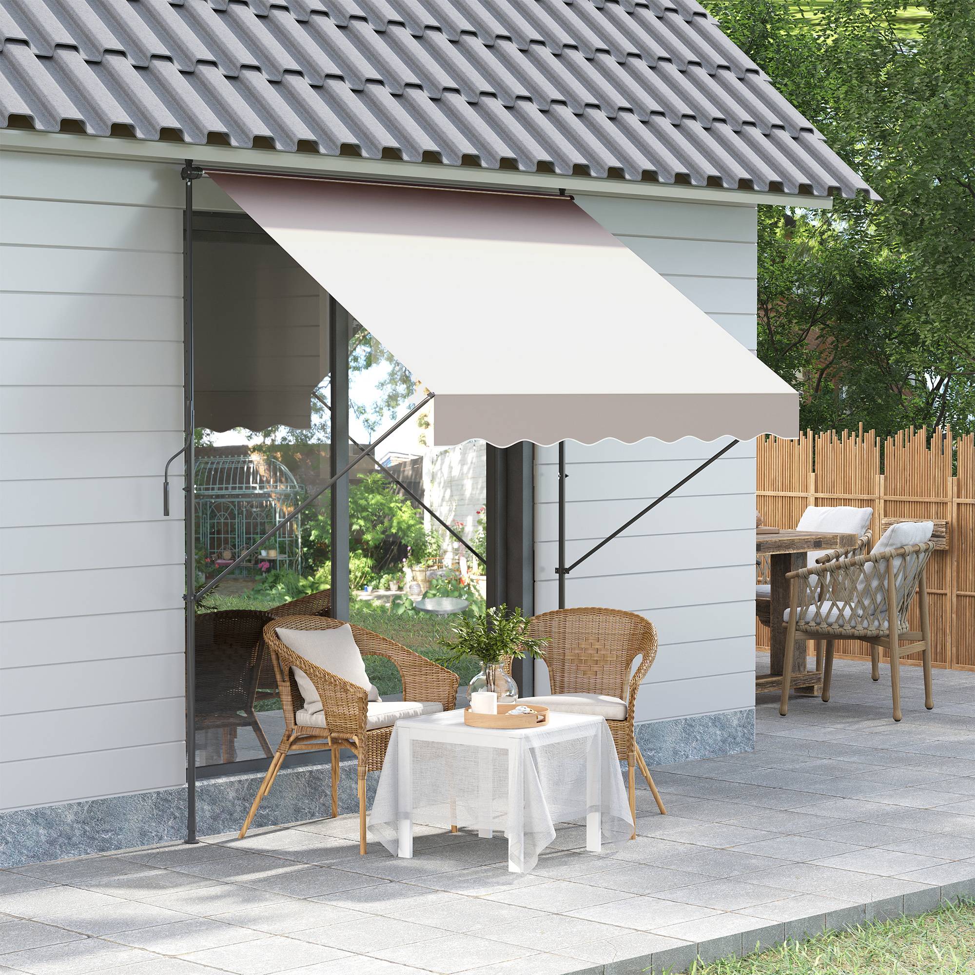 Store banne rétractable manuelle 200 x 175 x 210-310 cm, réglable par manivelle, protection solaire UV40+, couleur crème, pour balcon et terrasse. - Image 4