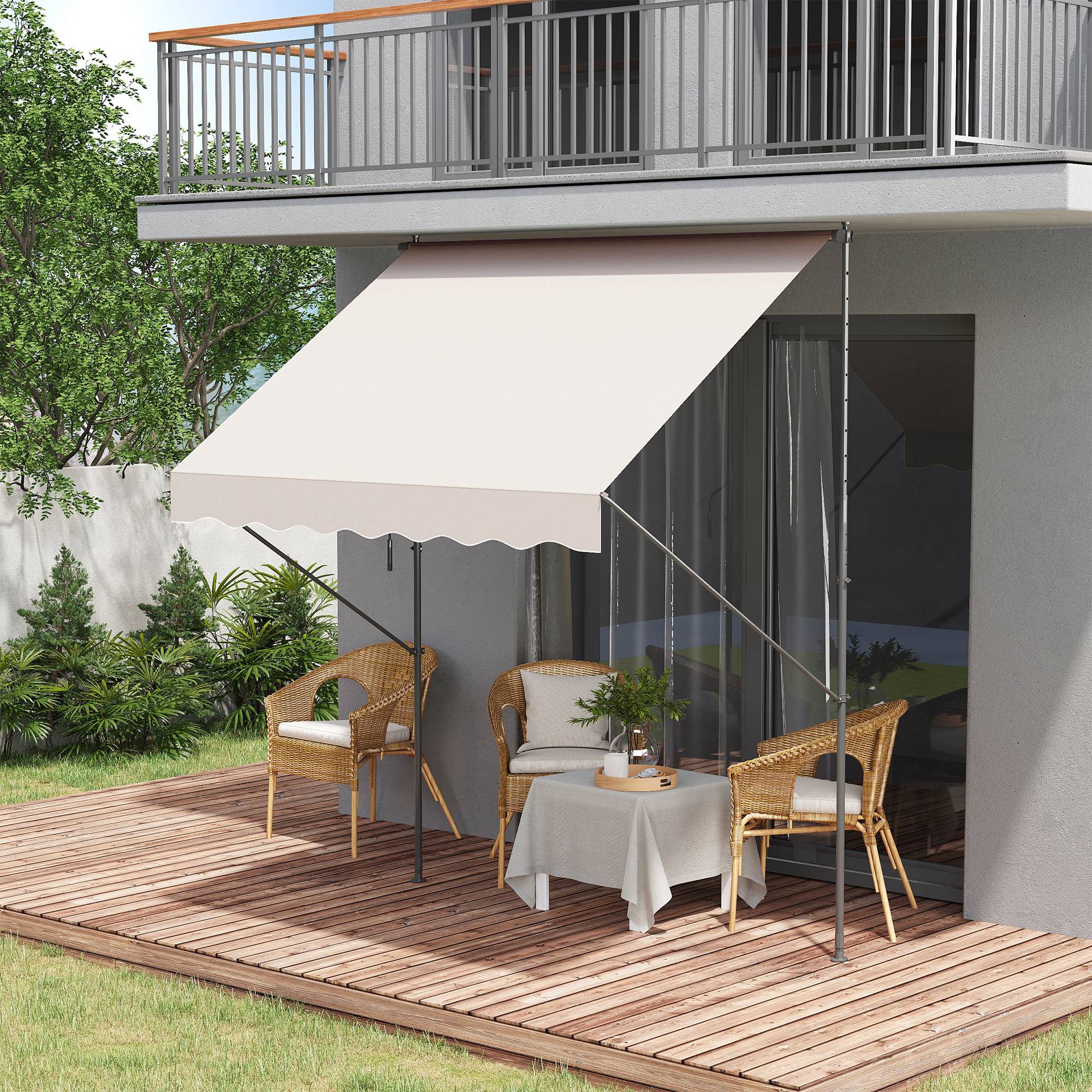 Store banne rétractable manuelle 200 x 175 x 210-310 cm, réglable par manivelle, protection solaire UV40+, couleur crème, pour balcon et terrasse. - Image 3