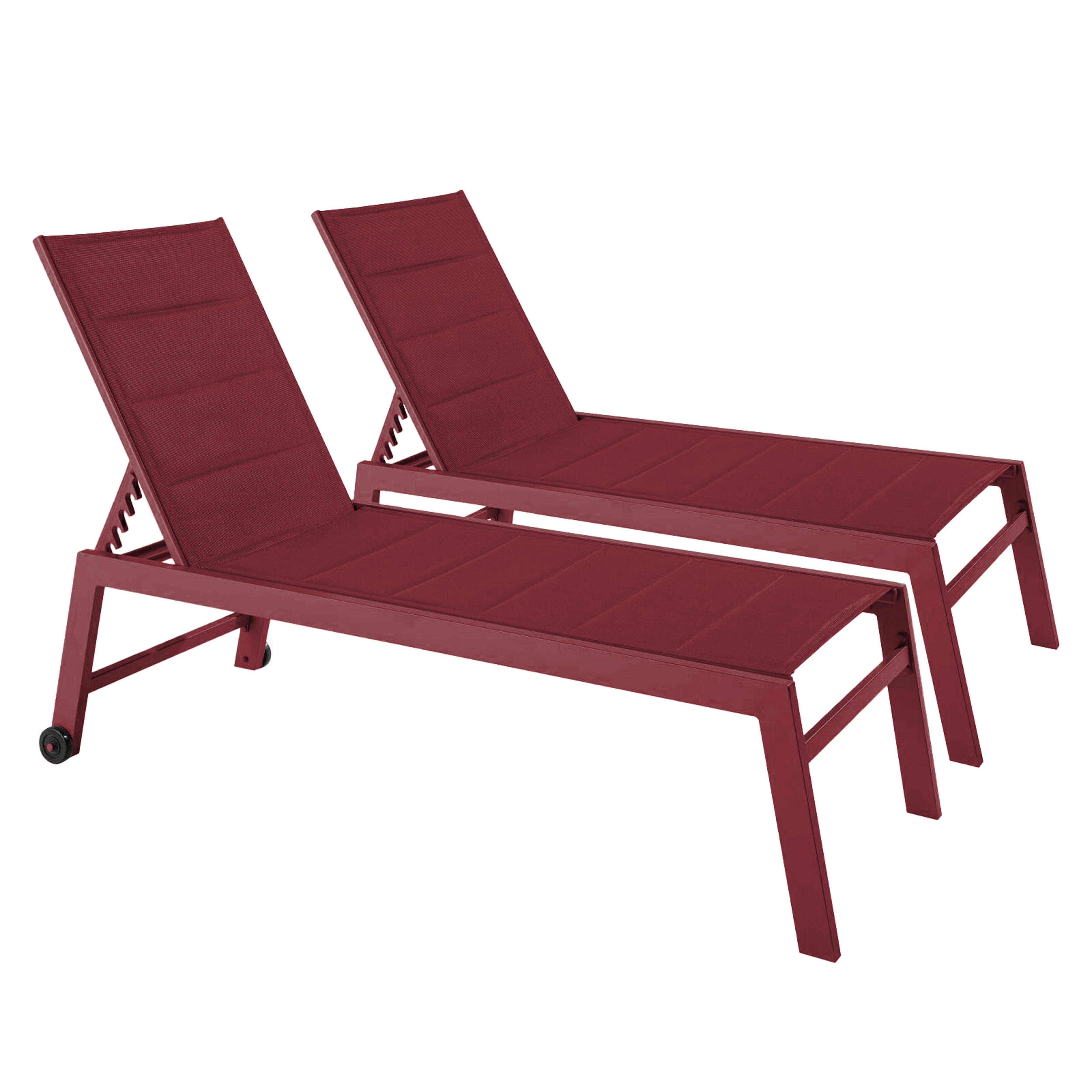 Oviala - Lot de 2 bains de soleil en aluminium et textilène pourpre Nouméa - Oviala - Image 1