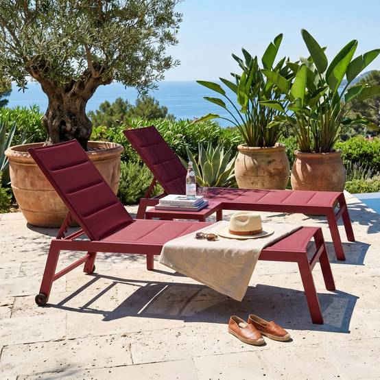 Oviala - Lot de 2 bains de soleil en aluminium et textilène pourpre Nouméa - Oviala - Image 2