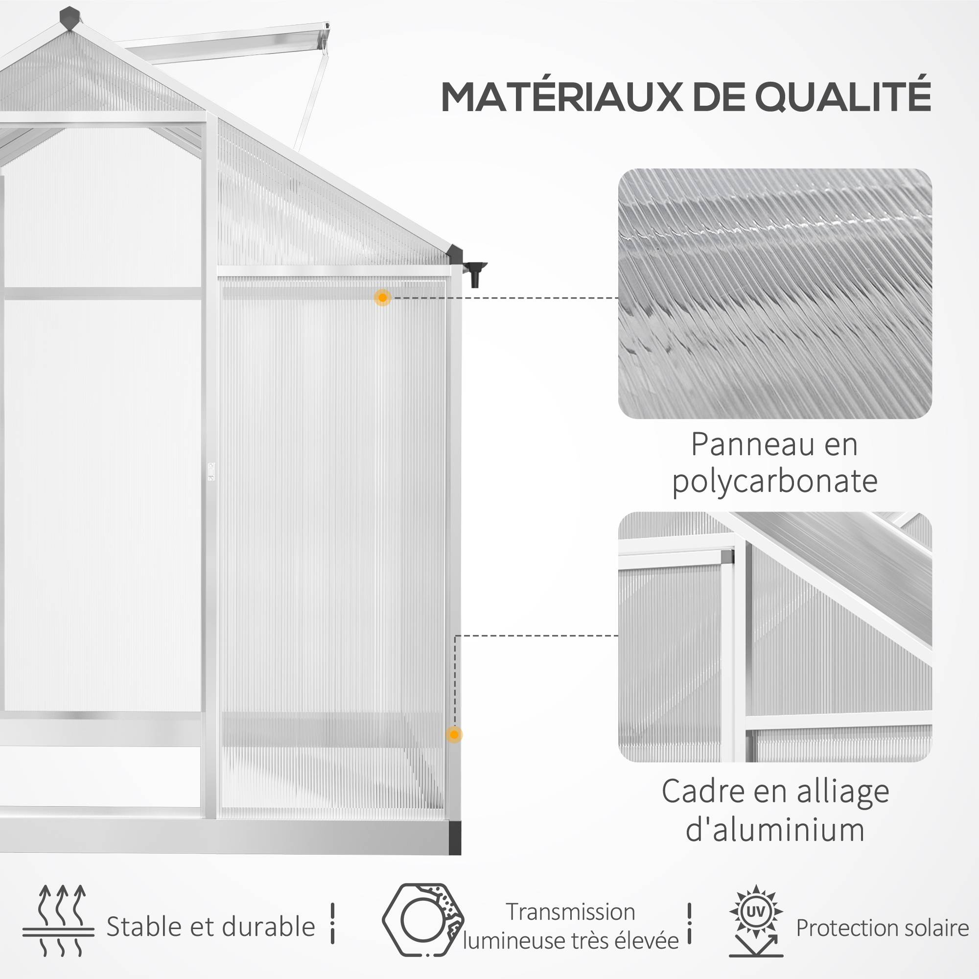 Serre de Jardin Aluminium 4,6m² Panneaux Polycarbonate alvéolé isolant et anti-UV 2,42x1,9m - ComfortXL Outdoor Living - Image 6