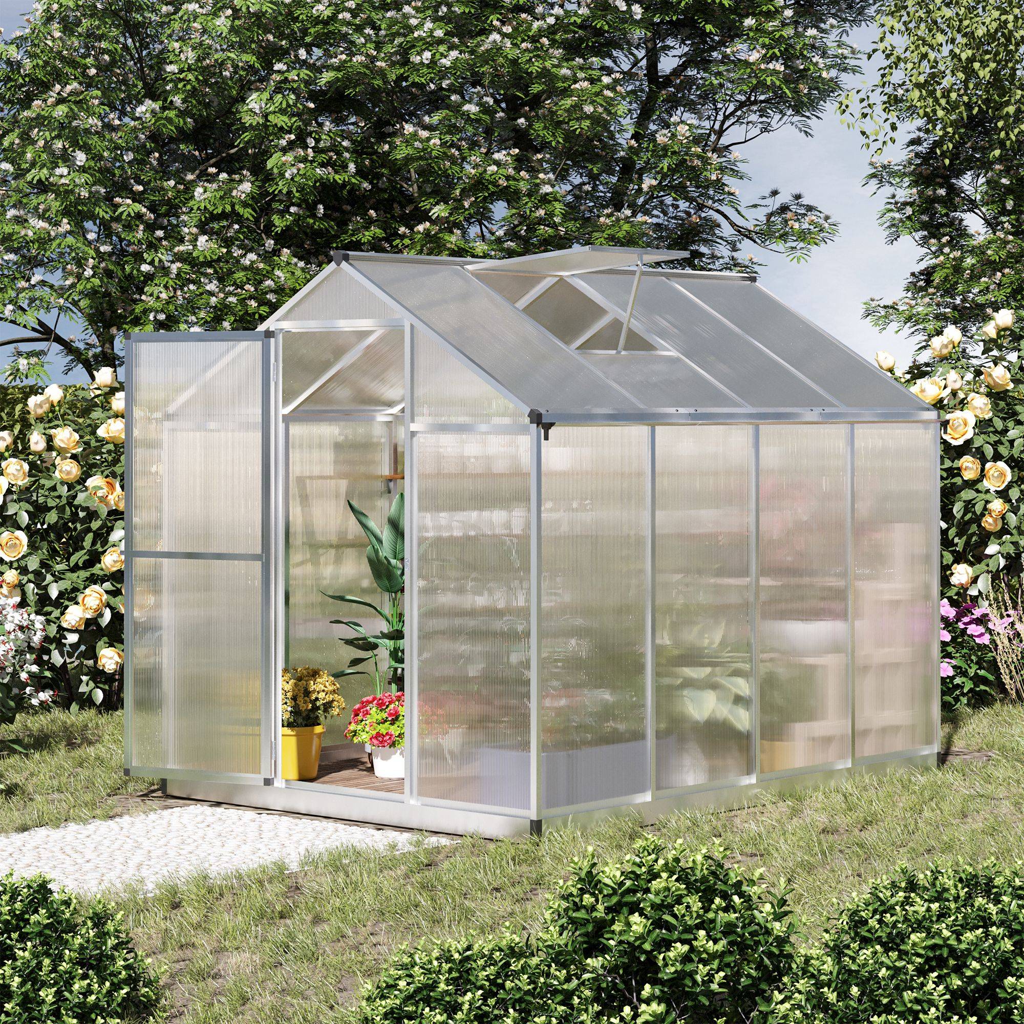 Serre de Jardin Aluminium 4,6m² Panneaux Polycarbonate alvéolé isolant et anti-UV 2,42x1,9m - ComfortXL Outdoor Living - Image 4